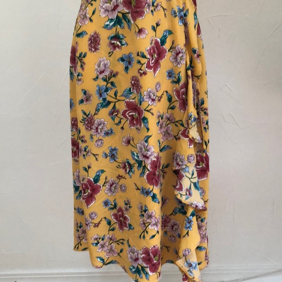 Mustard Yellow Floral Faux Wrap Dress! - Picture 2 of 4